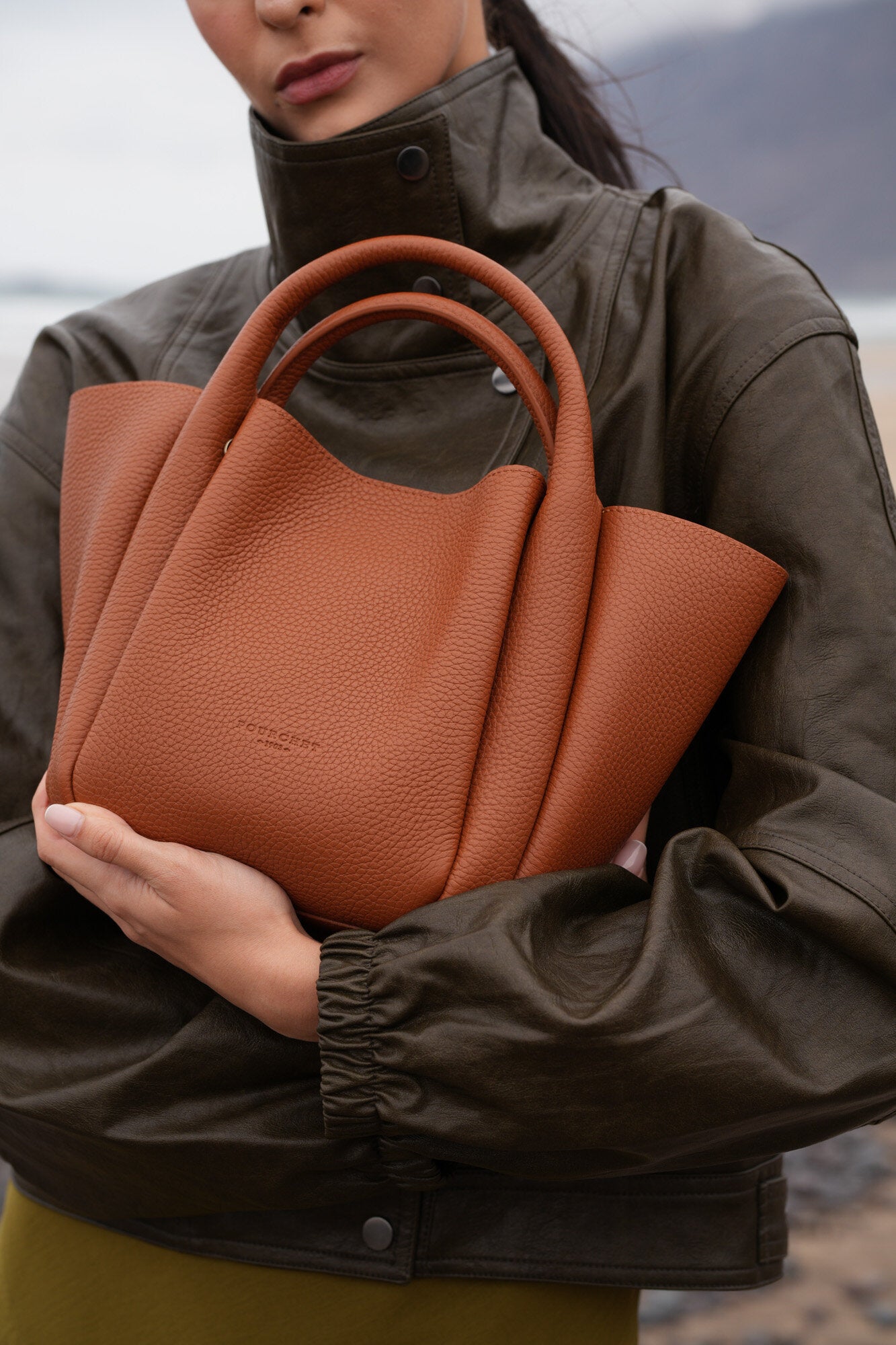 Citrouille lædertaske, mellem – Camel